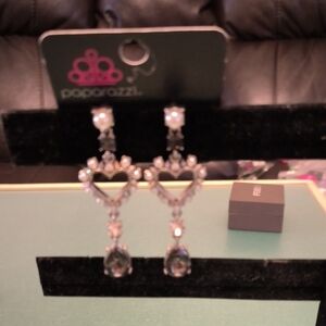 Paparazzi Silver and Black Heart Earrings